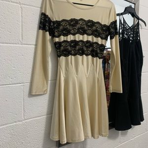 Cream Bell Sleeve and Black Lace Vintage Dress
